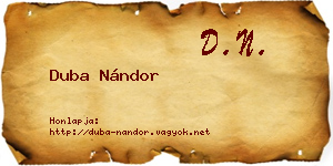 Duba Nándor névjegykártya